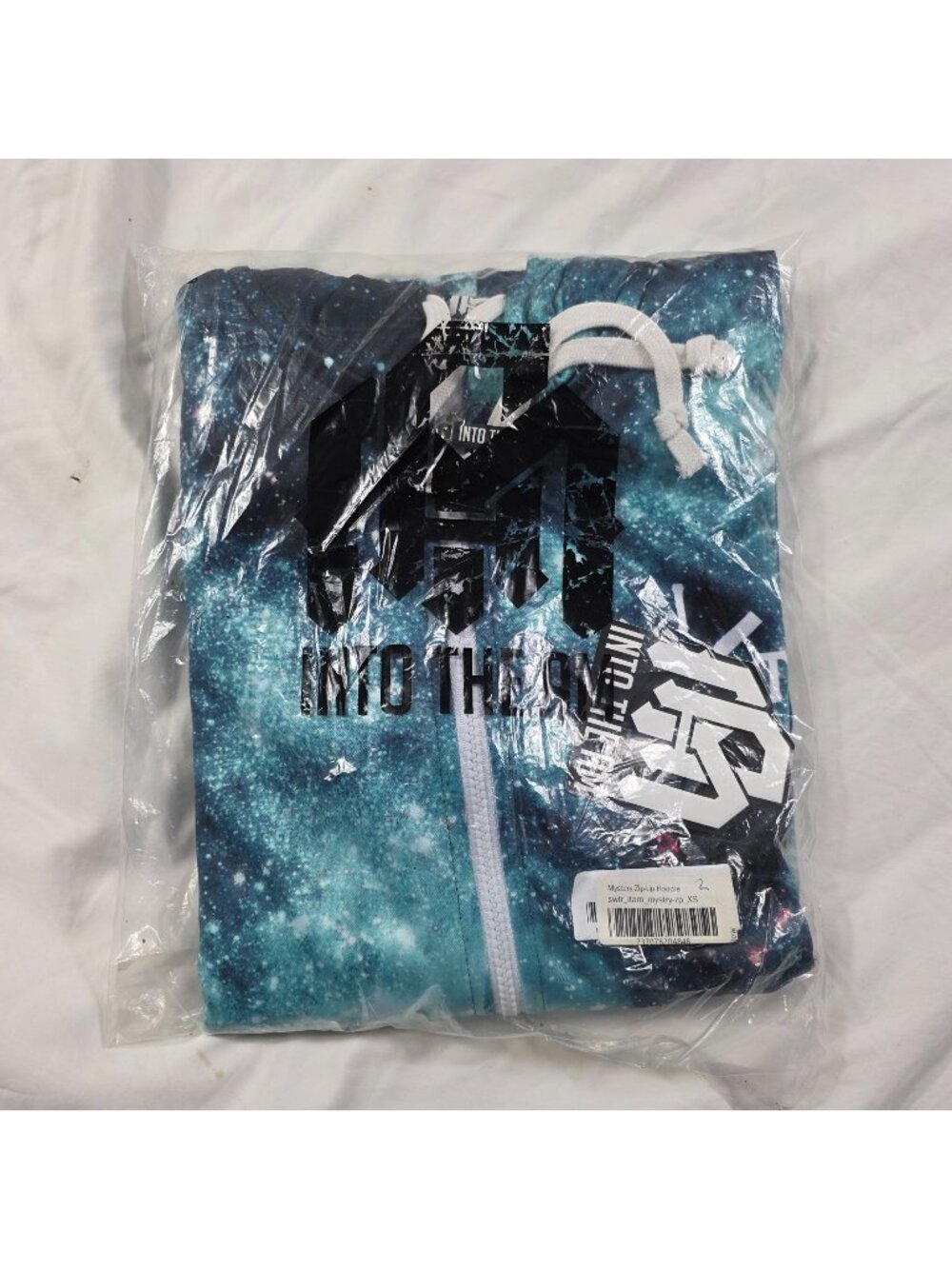 INTO THE AM Teal Galaxy Zip Up Hoodie XS Space Party Festival Graphic Fleece